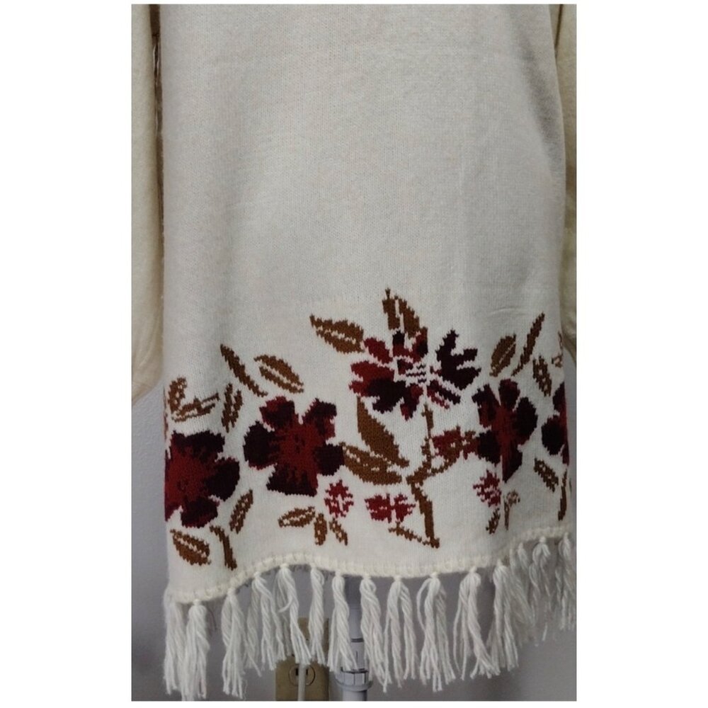 Shyanne Womens Floral Knit Cardigan Sweater With Fringe Hem XL - Picture 4 of 9